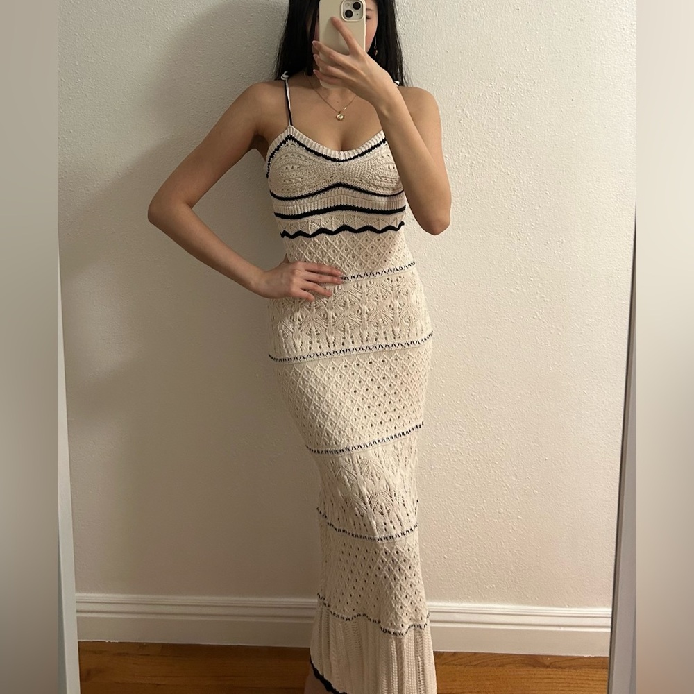 Cream and Black Knit maxi dress